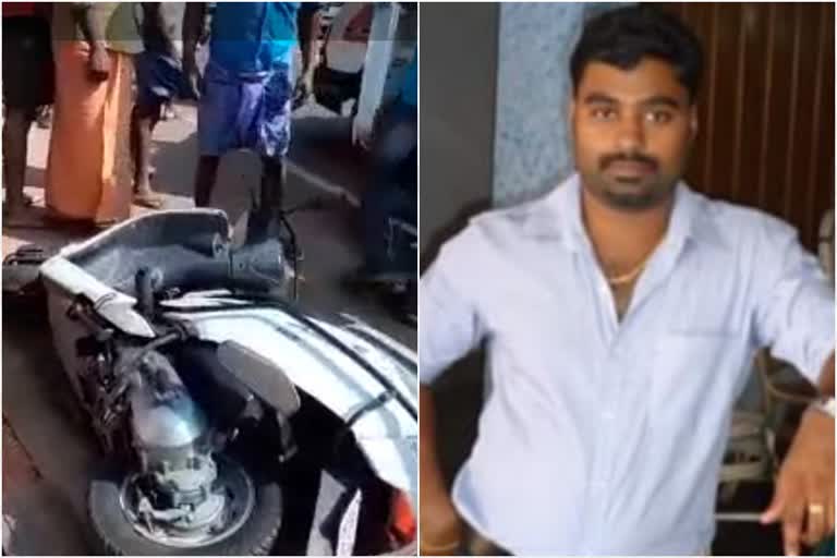 kottayam lorry scooter accident  kottayam accident news  kottayam man dead in accident  scooter hit with lorry  കോട്ടയം ലോറി സ്കൂട്ടർ അപകടം  കോട്ടയം അപകട വാർത്ത  കോട്ടയത്ത് അപകടത്തിൽ യുവാവ് മരിച്ചു  സ്കൂട്ടർ ലോറി അപകട വാർത്ത