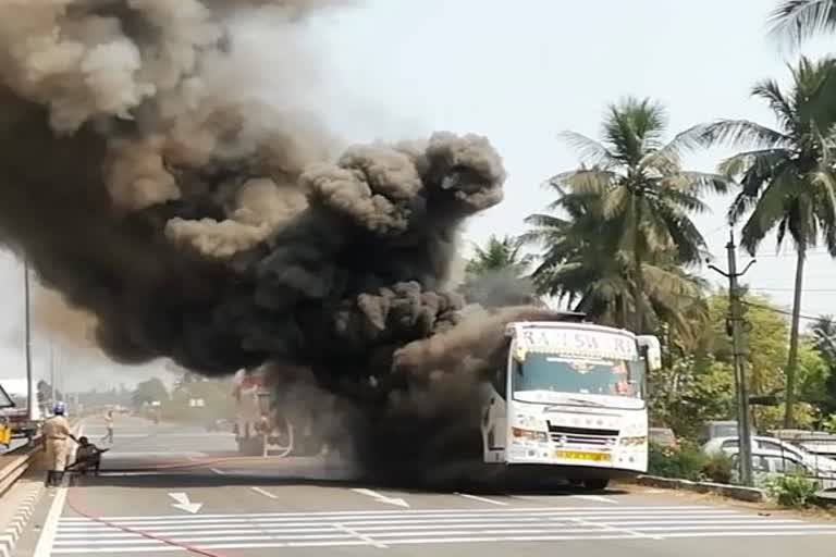 Fire broke out in private bus at Payakaraopeta National Highway carrying 50passengers