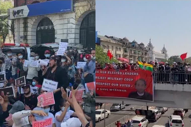 Myanmar protest around the country main cities poured with people demanding for the restoration of democracy and for suchi