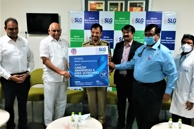 cp sajjanar attends free cancer screening awareness program organized by slg hospital in Nizampet, Medchal