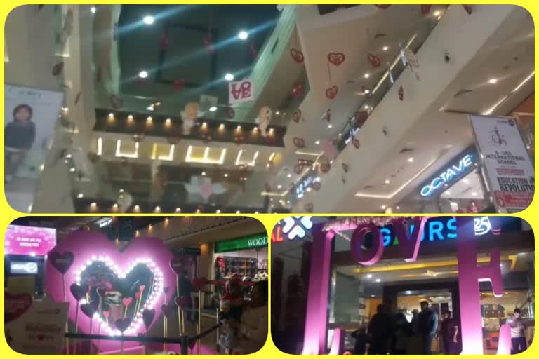 Mall filled with lights on Valentine's Day in Ghaziabad