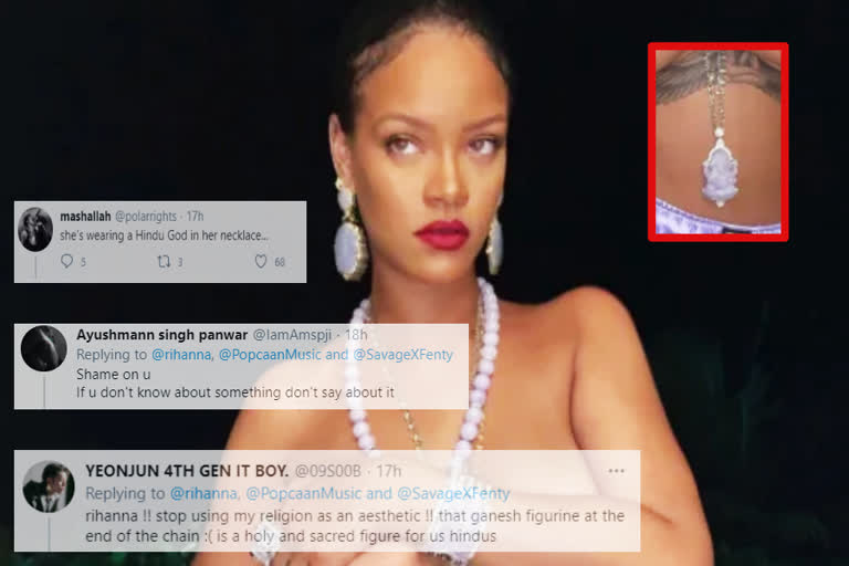 Rihanna wearing ganesh pendant nude