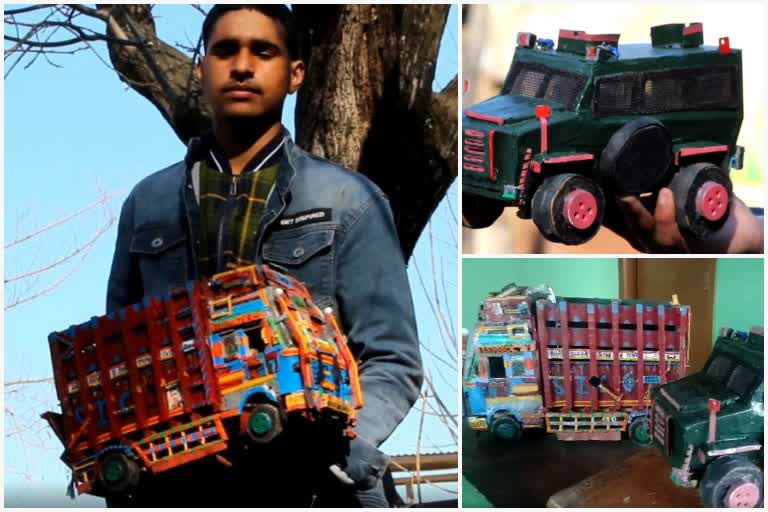 16 Years old shahid ahmad making different vehicle toys from waste materials