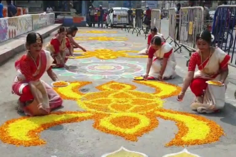 On "Language Day", the national highway was decorated with Alpana in memory of the martyrs