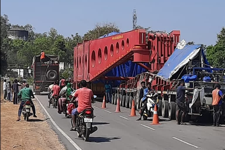 Crowds of people gathered to see giant machine