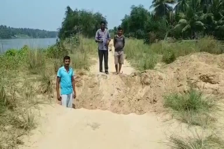 road destroyed by ycp leaders at lankala gannavaram