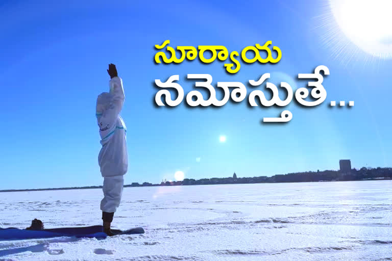 telangana young man done 108 surya namaskar in 23 minutes at america