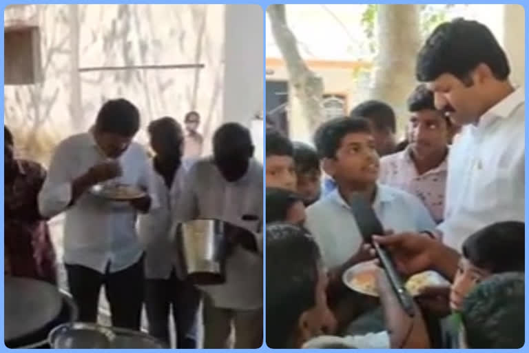 TDP MLA Manthena Ramaraju inspects lunch scheme at Undi Zilla Parishad High School in West Godavari district