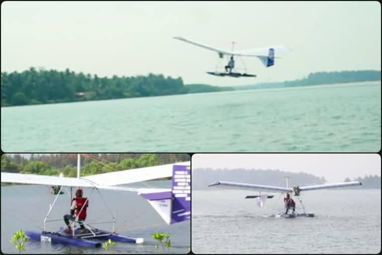 Young men who built a seaplane that would take off from the water