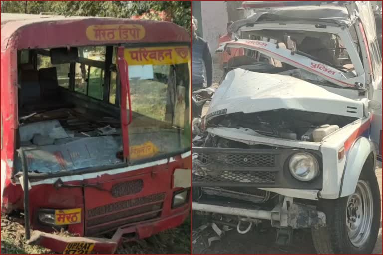 roadways bus collides with police vehicle in meerut three police injured