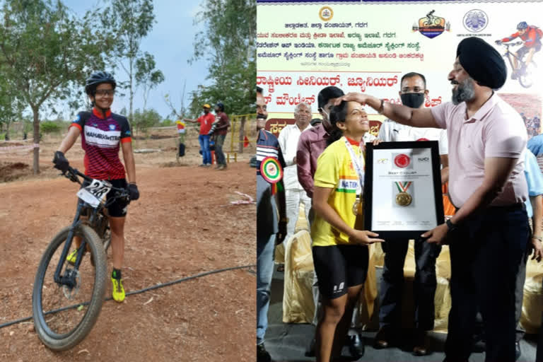 sangamner cycling player Pranitha won three gold medals in karnataka