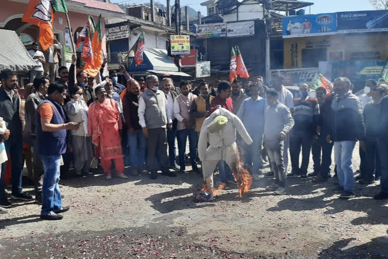 BJP burnt Congress effigy in Sarkaghat