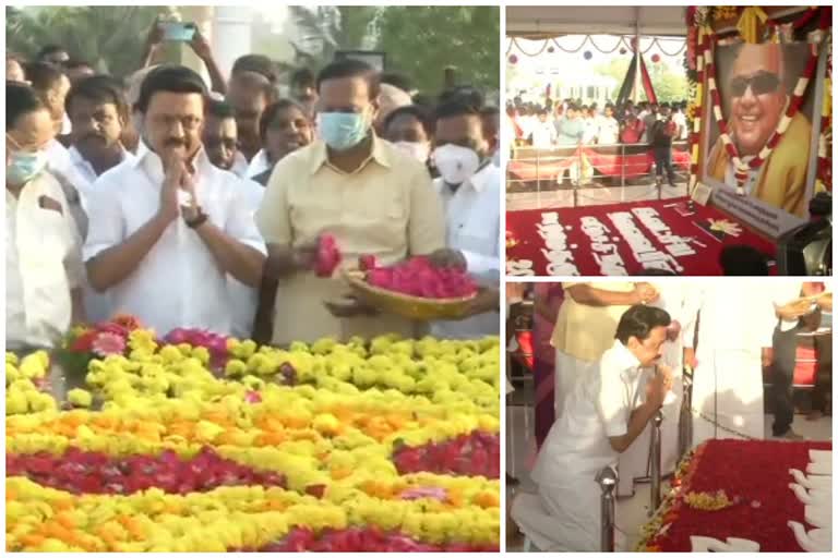 Tamil Nadu: DMK president MK Stalin pays floral tribute to his father & former CM M Karunanidhi