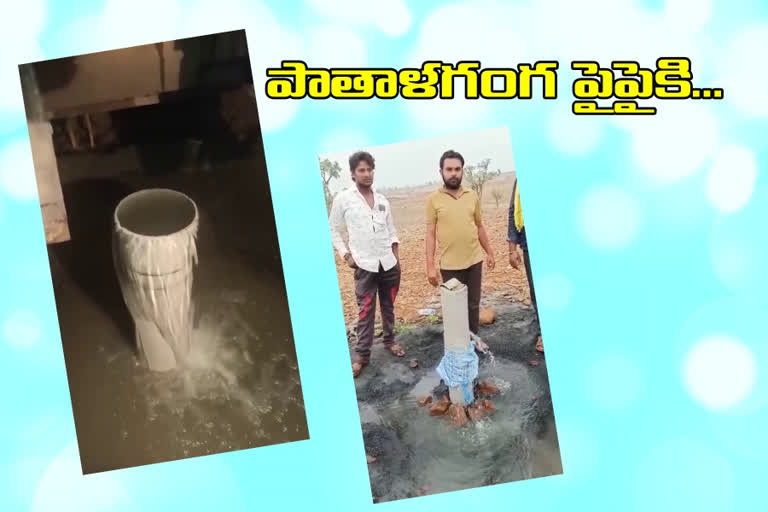 water-flow-from-borewell-casing-at-neral-thanda-gandhari-mandal-in-kamareddy-district