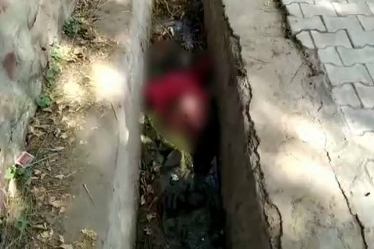 dholpur news, dead body found in drain