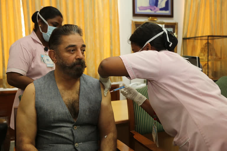 superstar Kamal Haasan, Kamal Haasan has received the first dose of COVID19 vaccine, Makkal Needhi Maiam President Kamal Haasan