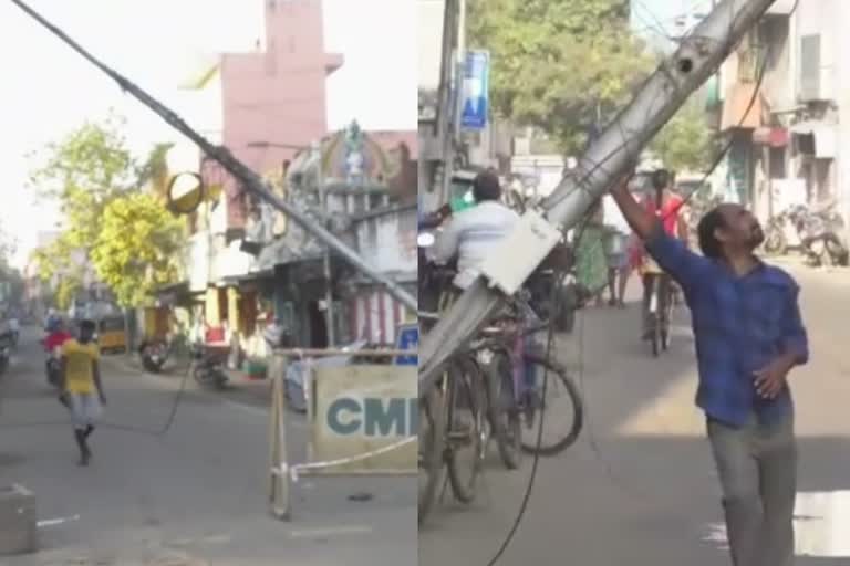 traffic-due-to-power-poles-tilted-at-tondiarpet-chennai