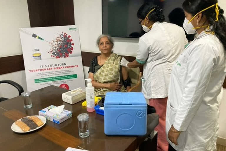 Sitharaman takes first dose of COVID-19 vaccine