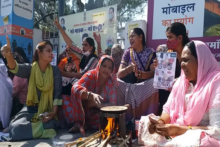 protest against gas prices, Protest of Mahila Congress in Ajmer