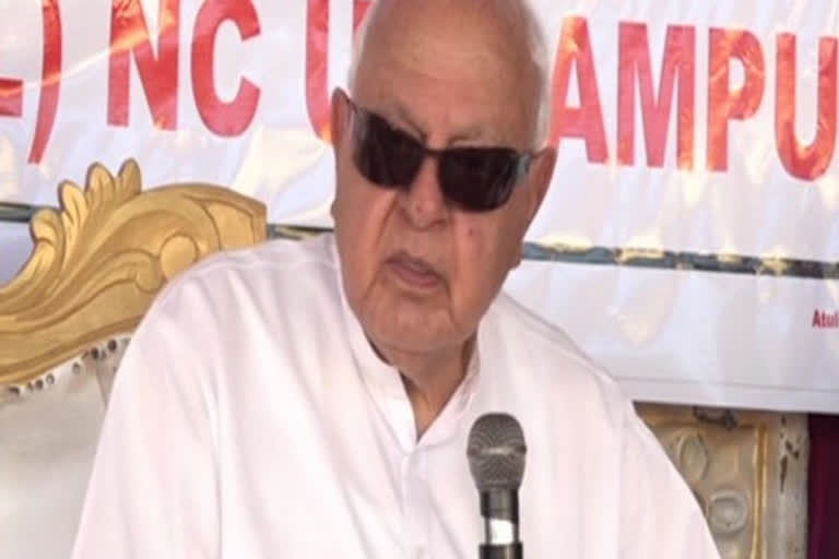 National Conference president Farooq Abdullah, addressing NC workers in Udhampur.
