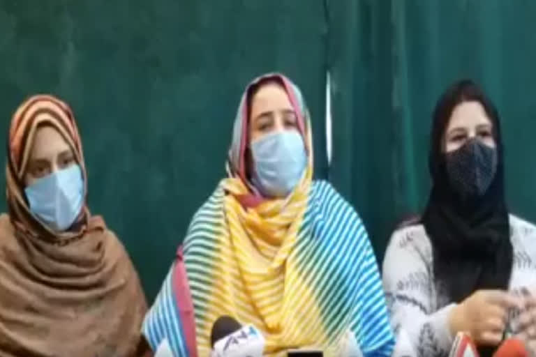 Pakistani wives of former militants in Kashmir, during a press conference in Srinagar