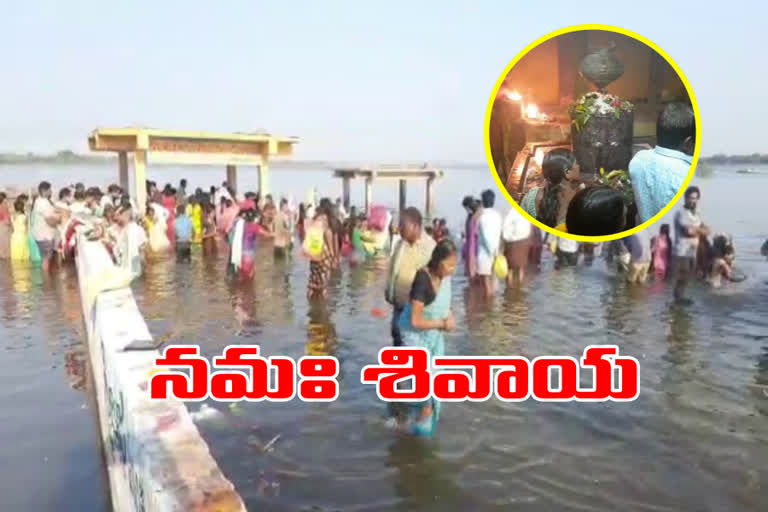 Pilgrimages of devotees on the banks of the Godavari during Mahashivaratri in manthani