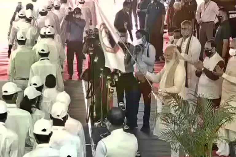 Prime Minister Narendra Modi pays floral tribute to Mahatma Gandhi