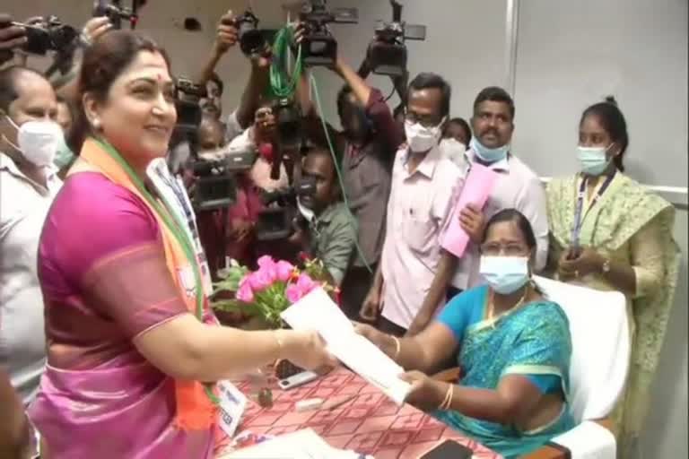 bjp-leader-khushbu-sundar-files-nomination-from-thousand-lights-assembly-constituency