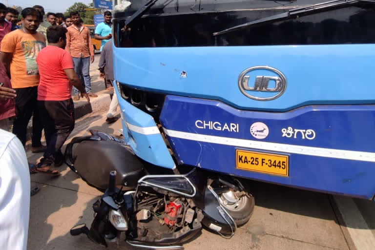 BRTC bus accident The condition of the bike rider is serious in hubli