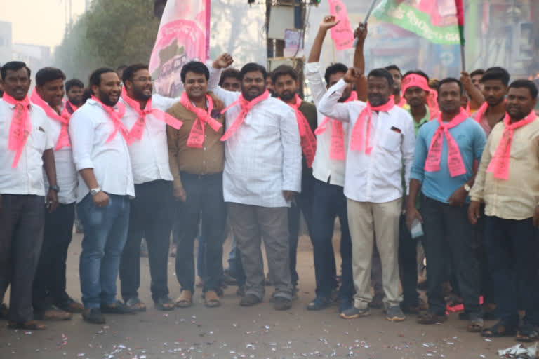 Activists cheer with trs victory in mlc elections