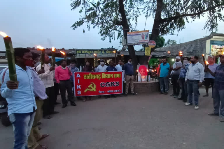 Kisan Sabha organized mashal rally in korba