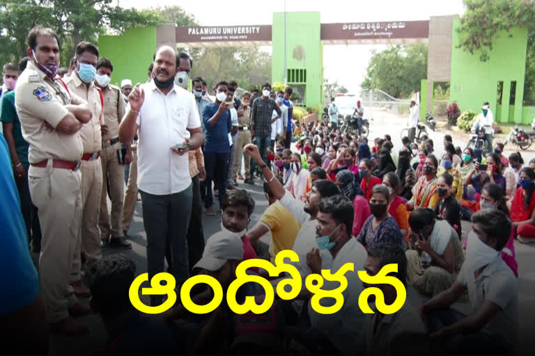 students dharna at palamuru university