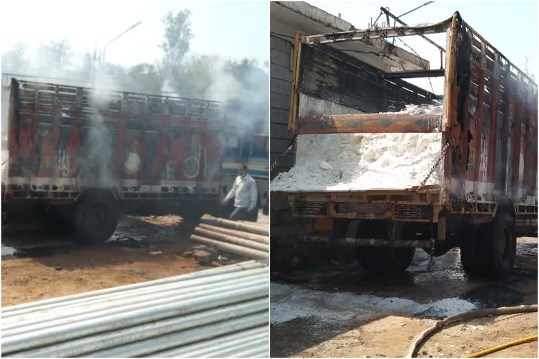 truck caught fire and burnt to ashes near court road ghumwarin of district bilaspur