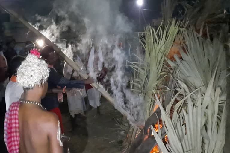 Holika Dahan done with palm leaves in Dantewada