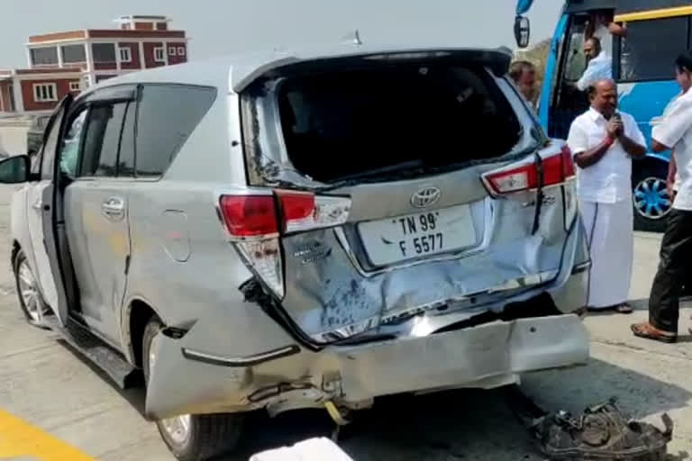 TN assembly Speaker's car met with an accident  tirupur accident  തിരുപൂർ അപകടം  ധരപുരം  dharapuram  സ്‌പീക്കറുടെ കാർ അപകടത്തിൽപെട്ടു  Speaker's car met with an accident