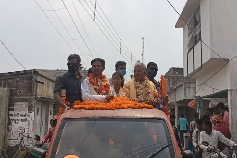 bengal election 2021 Dilip Ghosh did a Road show for BJP candidate asit halder in Patharpratima