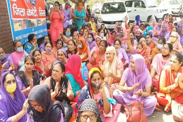 sirsa anganwadi workers protest