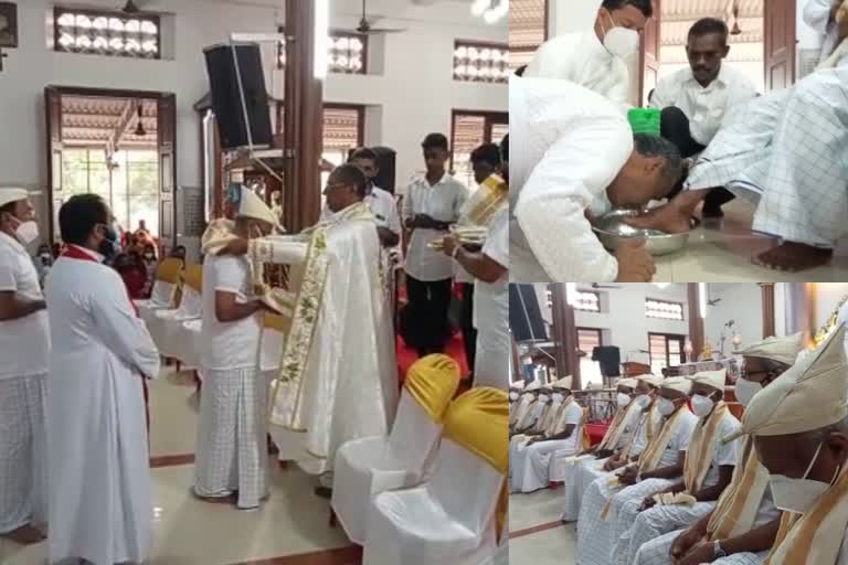 kothamangalam church  pesaha  pesaha in support of farmers  priests celebrate pesaha in support of farmers  പെസഹ  കര്‍ഷകര്‍ക്ക് പിന്തുണ  സെന്‍റ് ജോർജ് ഫൊറോനാ പള്ളി രൂപത  കര്‍ഷക പ്രക്ഷോപത്തിന് പിന്തുണ