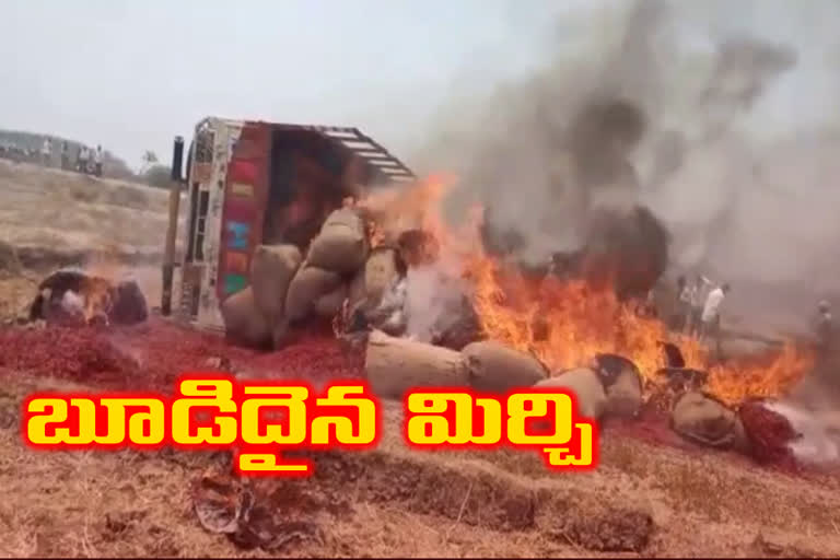 A  mirchi crop  smashed in electric shock in lorry at annarugudem