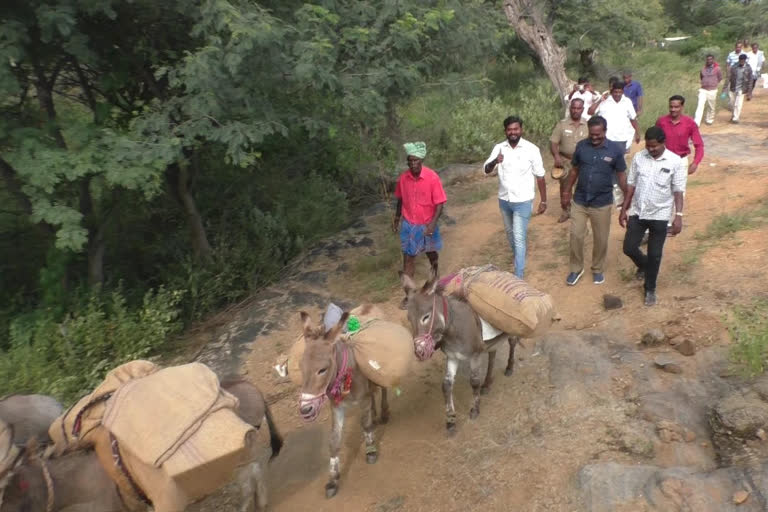 Sending evm ballot boxes by donkeys to Dharmapuri hill village