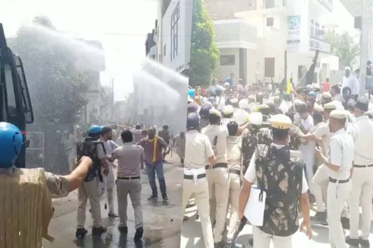 Police used water canon to stop farmers in Sirsa