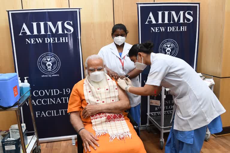 Prime Minister Narendra Modi takes his second dose of COVID19 vaccine at AIIMS