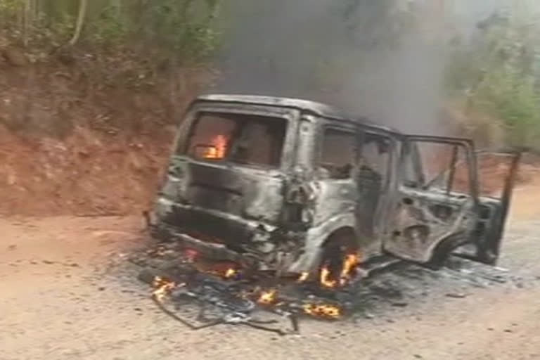 Scorpio vehicle burnt in Ananthagiri