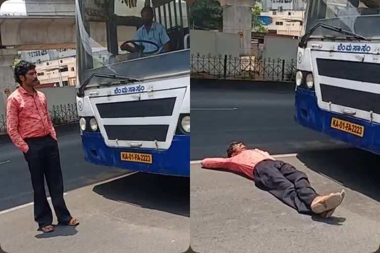 bmtc staff slept in front of BMTC bus