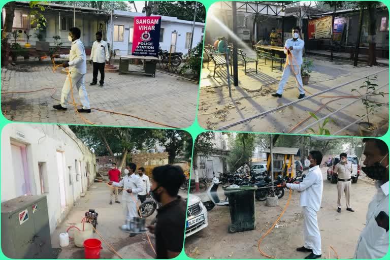 social worker mohammad zakiullah with his team sanitized sangam vihar police station