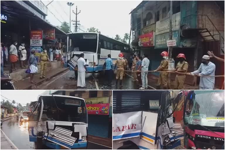 ബസ്‌ അപകടം  സ്വകാര്യ ബസിലിടിച്ച് നിരവധി പേർക്ക് പരിക്ക്  ബസ്‌ അപകടം  കോഴിക്കോട് ബസ്‌ അപകടം  kozhikode bus accident  kozhikode bus accident  bus accident