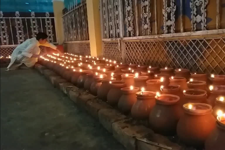 monolithic lights are burning in Baglamukhi temple