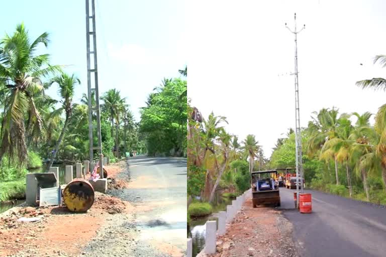 Electric post relocated in mandrothuruth road  റോഡിന്‍റെ മധ്യത്തിലായ പോസ്റ്റ് മാറ്റി സ്ഥാപിച്ചു  മൺട്രോത്തുരുത്തിൽ റോഡ്  mandrothuruth new road