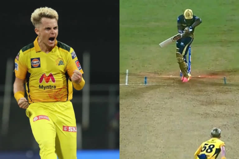 ipl 2021 : Andre Russell Clean Bowled by Sam Curran in Most Bizarre Fashion During KKR-CSK IPL 2021 Game