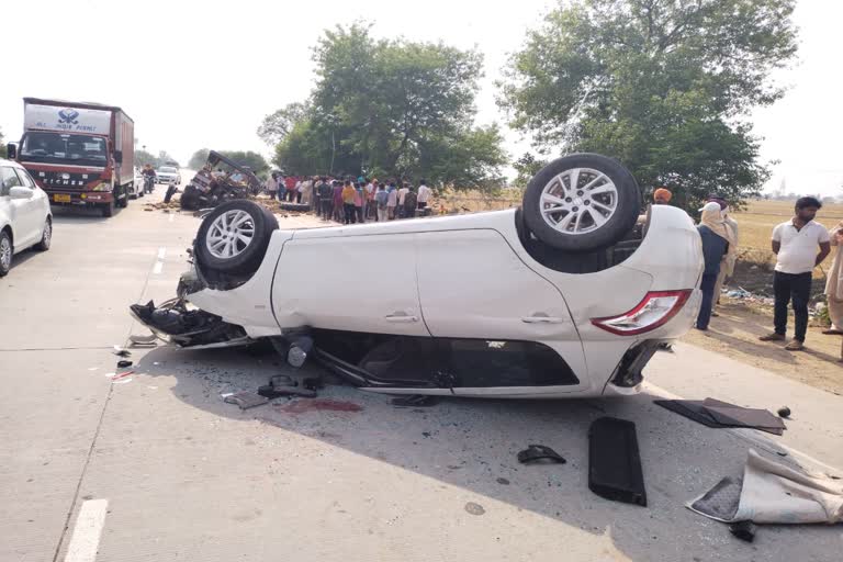 Trolley and car flying in a terrible road accident